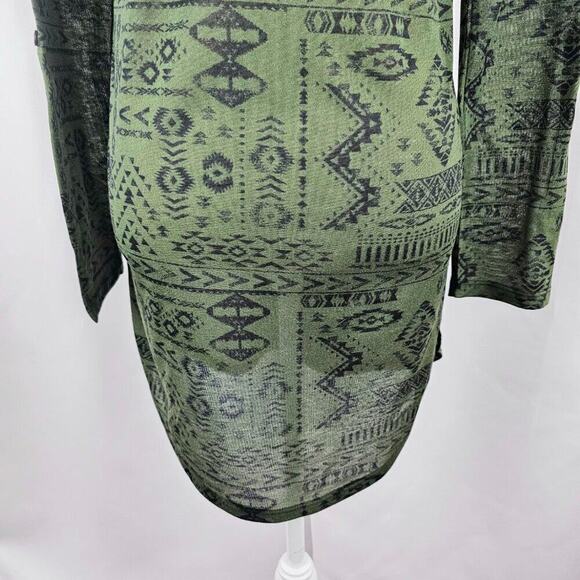 Women's Green Aztec Print Long Sleeve Button Front Shirt Dress Size Small - Picture 8 of 13